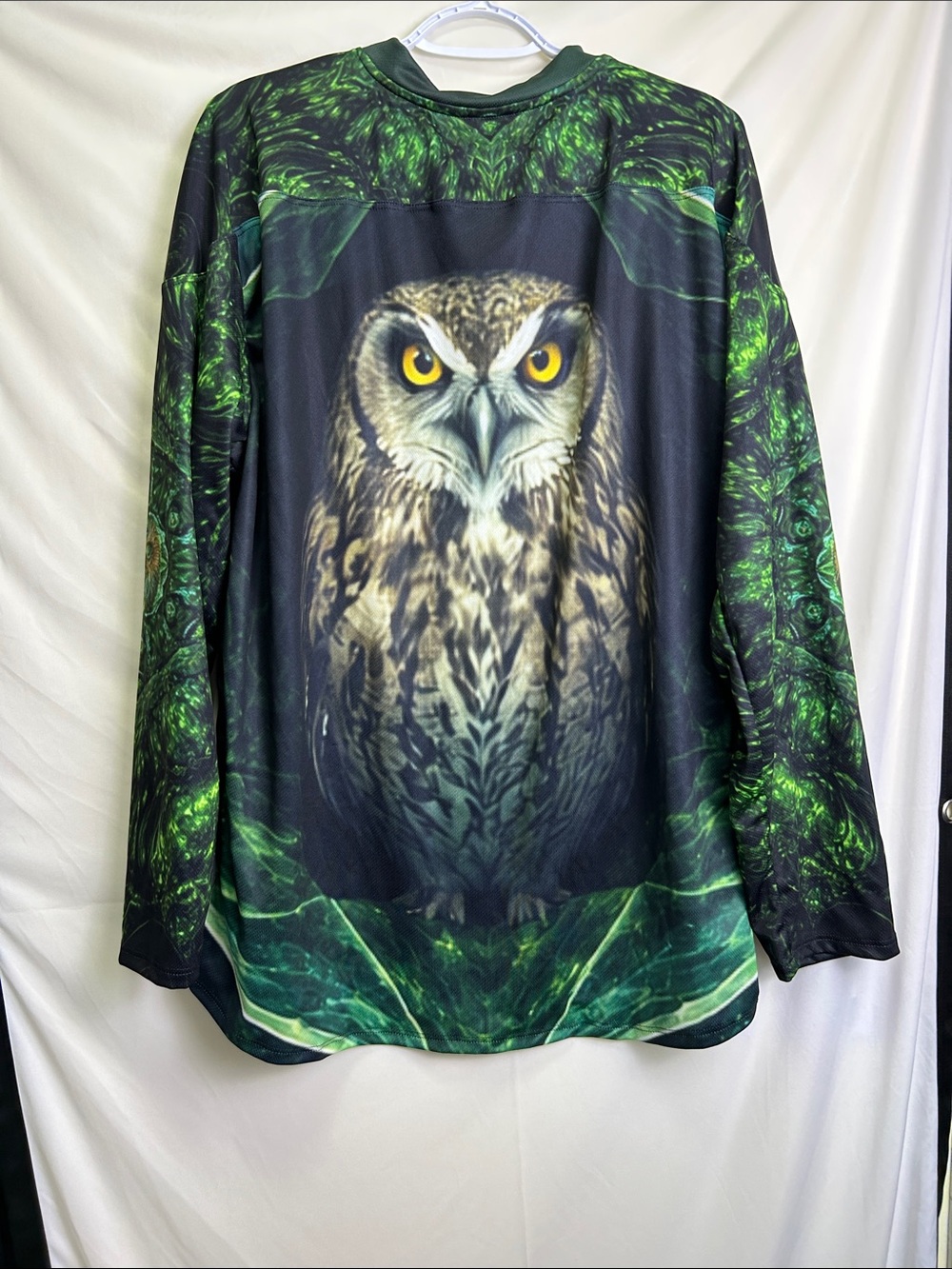 Of The Trees Green Forest Owl Graphic Long Sleeve Jersey - Picture 3 of 4